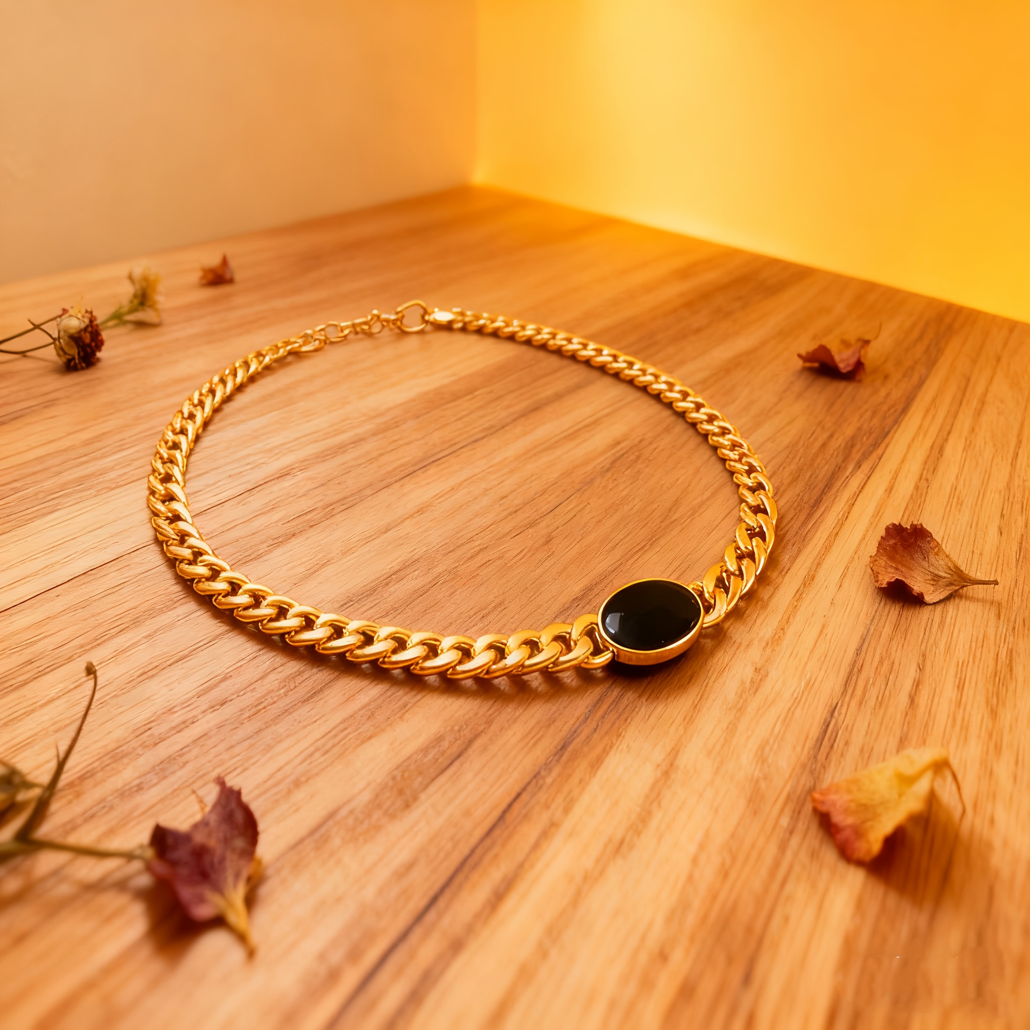 Trendy Black Oval Stainless Steel Ladies Necklace